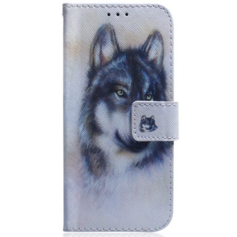 δερματινη θηκη Moto G73 5G με κορδονι Strappy Watercolor Wolf